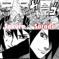 veenia: Only Girls Who Can Impress Sasuke! 👊🏻🌸❤️   Sakura and Sarada !  (Sasuke Smiling always makes my day ) 