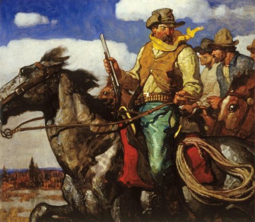N.C. WYETHWestern Characters On HorsebackOil on Canvas