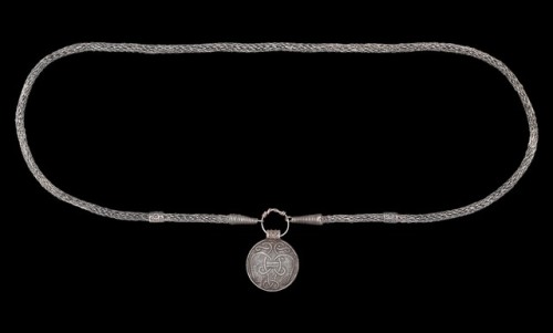 archaicwonder:Viking Double Headed Raven Pendant Necklace, 11th-12th Century ADA silver plaited rope