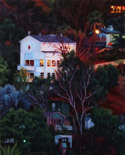 House Party    -   Seth Armstrong, 2017.American,b.1983-Oil on paper adhered to wood . 8 x 10 in.
