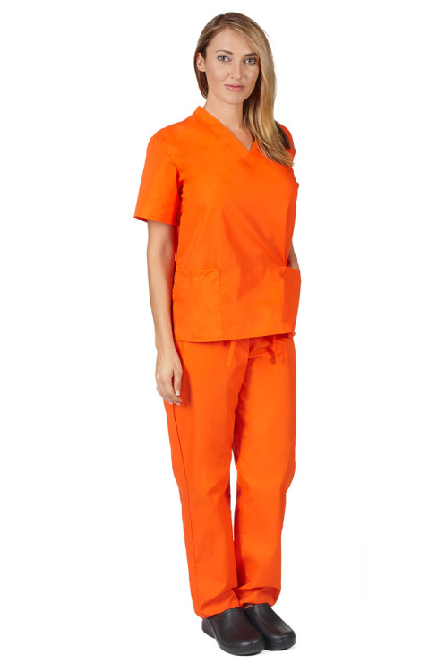 Unisex Scrub Set in orange, as seen on tv on the hit show orange is the new black, with 6 pockets ww