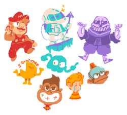 harlowdiggs:Some rough sketches of some cute video game boys! Might make some of these into stickers to smack onto my laptop