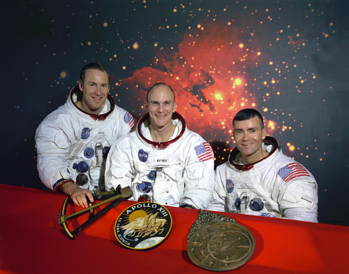 The original Apollo 13 prime crew. From left to right are: Commander, James A. Lovell, Command Modul