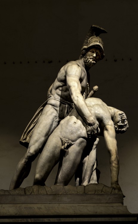 ganymedesrocks:Menelaus or Ajax Statue off the Pasquino Group at the Loggia dei Lanzi - Florence (Italy).   The statue of Menelaus supporting Patroclus was created in Pergamon at around 300 - 200 BC.  The statue shown above is a restoration, by Florentine