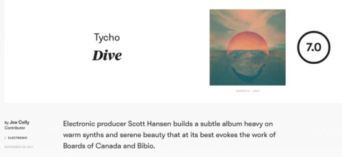 isitbetterthanemotion: Is it better than E•MO•TION?: Tycho: Dive Pitchfork rating for Tych