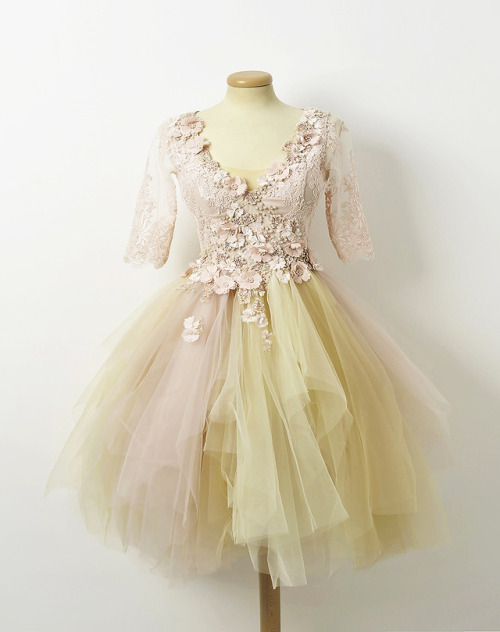 Pink &amp; Champagne Floral Tulle Dreses | by Chotronette