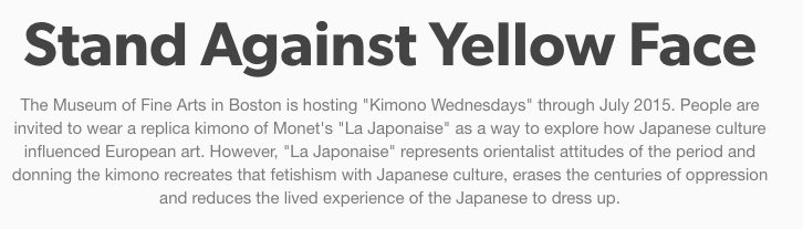 Here’s when tumblr idiocy meets real life. Apparently people thought a museum letting guests dress up in a kimono in an authentic manner was too racist, even though the event was organized by a Japanese woman. Leading to pictures like this:
Were any...