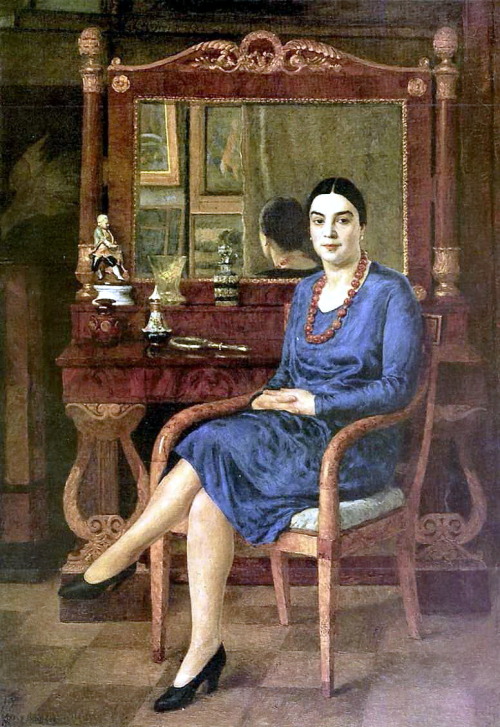 ilya-mashkov:Portrait of Z.D.R. (Lady in blue), 1927, Ilya Mashkov