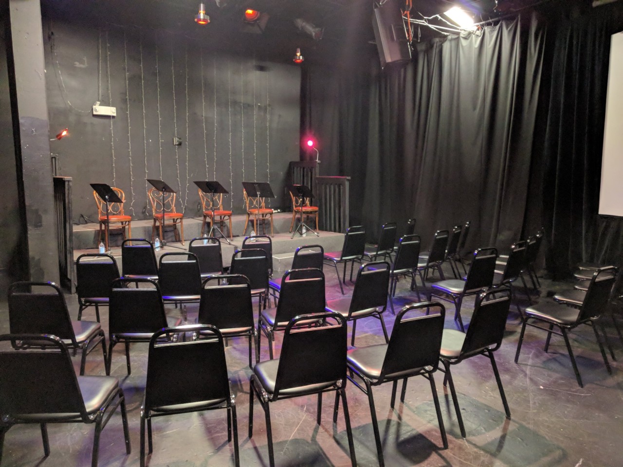 A before photo of seating arrangements for a reading of THE PERFECT AMERCAN