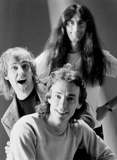 Rush, funny promo pic shot in London 1980Alex Lifeson, Neil Peart and Geddy Lee