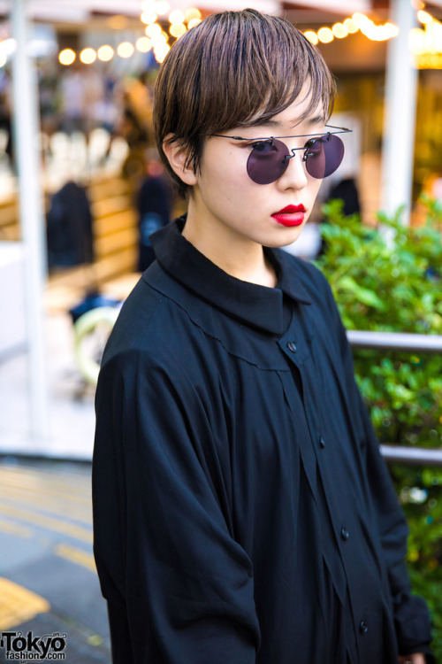 18-year-old Bunka Fashion College students Babuun and Shun on the street in Harajuku wearing dark mi