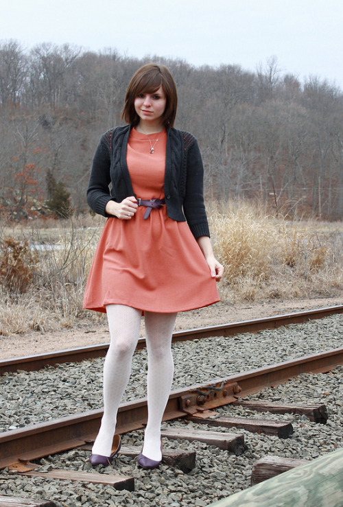 tightsobsession:Plugged in.Via Swing The Day Away.Dress: Ruche//Sweater ...