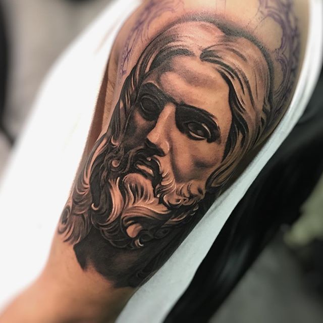 Nick Matic on Instagram  another Jesus piece since its Easter weekend   easter jesus tattoo fineline bl  Black and grey tattoos Roman  sculpture Tattoos