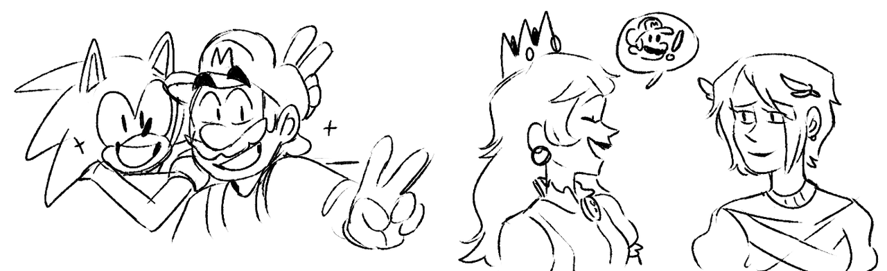 looneyfrechie:  some mario and sonic stuff i doodled in my stream feat kirby