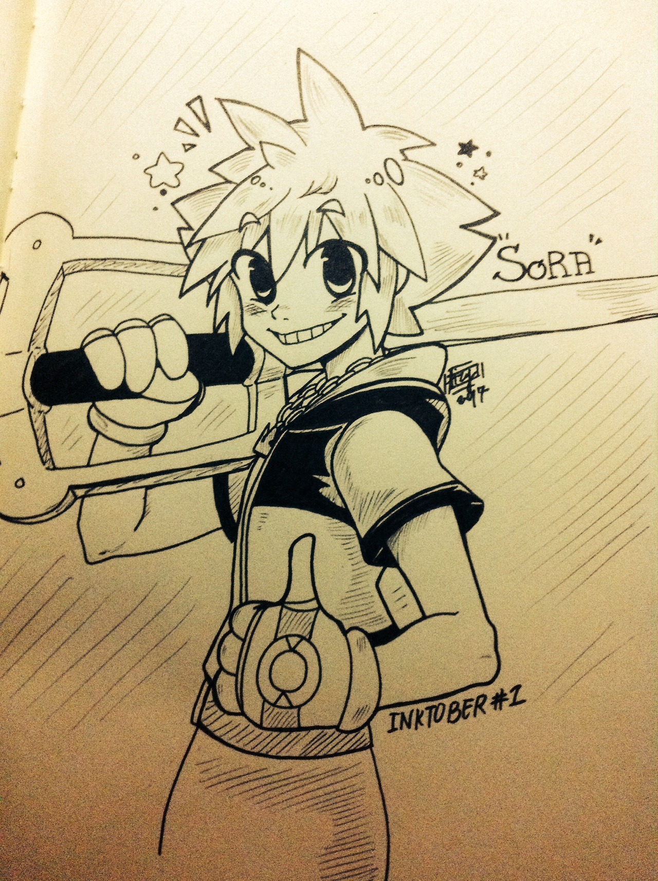 laizy-boy:  Inktober #1 Will always be a Timeless River Sora!✨😂😚