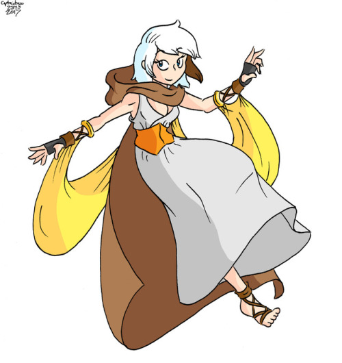 I drew my humanized version of Mothra as a Roman/Greek goddess rather than a Japanese goddess. 
