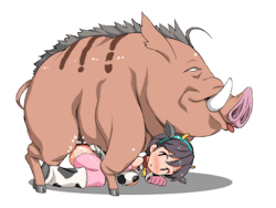 Cute and busty oppai hentai monster girl getting porked by a wartog’s thick monster cock in an animated gif from the hentai breeding game Drop Factory.