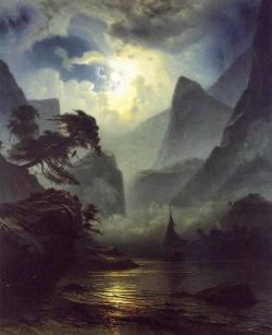 suonko: A Norwegian Fjord by Moonlight by Knud Andreassen Baade
