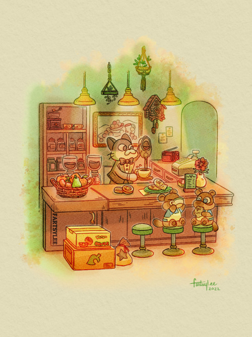 ✤ Shopkeeper Series (4/??)✤
Location: The Roost Café
The owner is out on a much needed vacation.
Timmy and Tommy have stopped by for a late-night snack
(he’s having warm honey-milk so he can go to sleep soon).
#fartsylee #animeart #acnh #bodegacats...