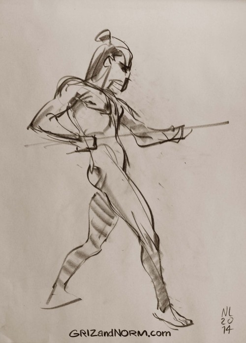 Life Drawing 09/11/14 (½)
I love when models use simple object. It instantly give context to a pose. It was hard, in this case, to not think of the model as a fierce hunter from thousands of years ago.
-Norm