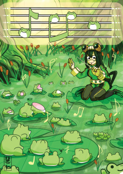 clxcool:  pastimescribbles:  the rainy hero!! 🎼🎶    🐸 she is conducting [winks] very important hero business (i’ll be selling this print at animaga this weekend!)  The song of her kind   &lt;3 &lt;3 &lt;3