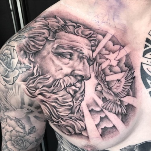 Chest Zeus Tattoo by Jun Cha