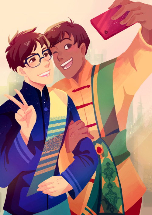 nami-illu: Pure Friendship! If Yuuri ever visits Thailand, Phichit would dress him in traditional Th