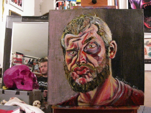 Here’s the final version of the self portrait that I was working on. Acrylic on canvas, 20"x20" Matt Bernson 2013