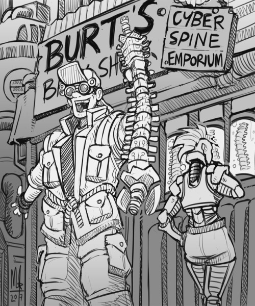 bigmsaxon:Day twenty-seven, Burt’s Back Shack (the art prompt was “spines”).My spine is disappointin