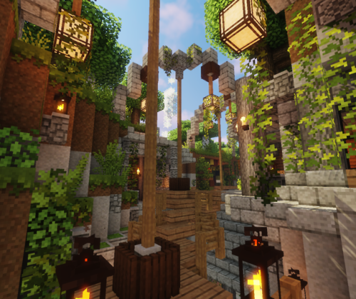 ☘️~hanged city of ivywood on the @texturepak server~☘️this city includes: an old, overgrown religiou