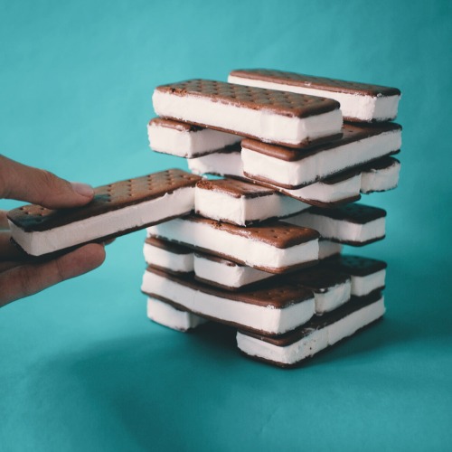 A fun new game to play at your next party is Jenga, but with Ice Cream Sandwiches. It makes the game