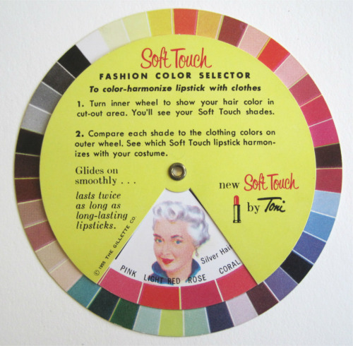 The Gillette Company’s Soft Touch Fashion Color Selector wheel, a guide to harmonizing lipstick shad