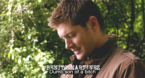 moancastiel:    “You just lost one of the best friends you ever had, your brother’s in the bell jar, and purgatory’s most wanted are surfing the sewer lines, but you know, yeah, I get it. You’re fine.”  OTP Meme | six moments [1/6]↳ Dean +