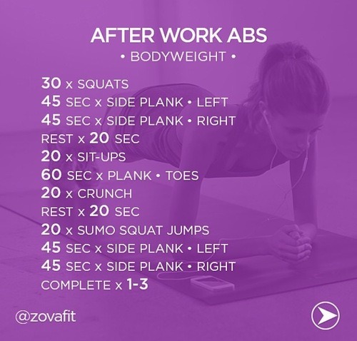 Get your abs ready for summer with this bodyweight circuit:Squats - 30 repsSide Plank Left - 45 seco