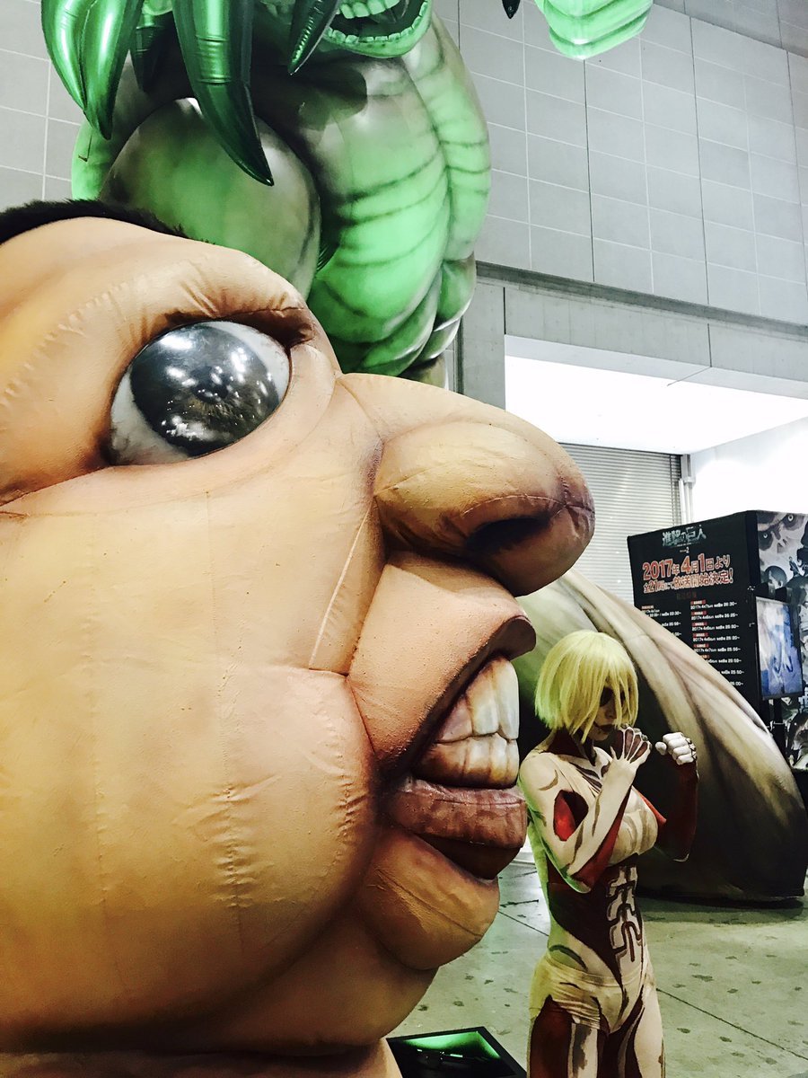 A look at the Shingeki no Kyojin displays at AnimeJapan 2017, such as the inflatable
