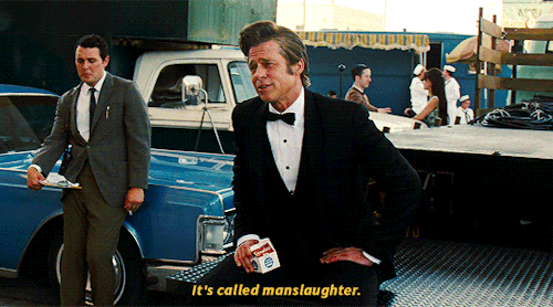 sleepynegress:amordj:natasharomanovs:Mike Moh as Bruce Lee and Brad Pitt as Cliff Booth inOnce Upon 