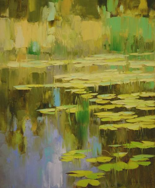 Vahe Yeremyan (Armenian, b. Armenia, based CA, USA) Waterlilies Sky Reflection  Paintings: Oil on Ca