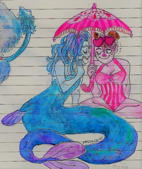 paperpessimist:my oc monster couples at the beach!! pretty much practice with watercolour♪☆＼(^０^＼) ♪