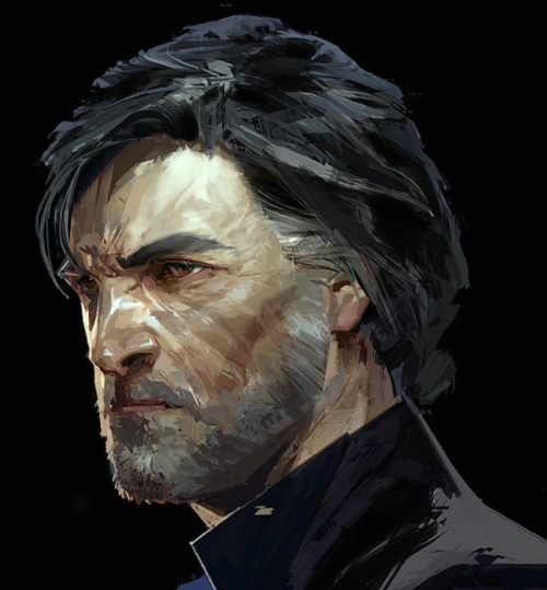 serkonanteatime:Dishonored 2 concept art: Corvo’s face and Emily’s outfit.Images taken from this vid