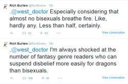 owldee: roachpatrol:  kaytara-art: Rich Burlew continues to be excellent what the hell this is a hurtful and inaccurate stereotype. almost all bisexuals breath fire, go fuck yourself.   true 