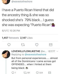 17mul: lagonegirl:    it’s so funny how dominicans/cubans/puerto ricans swear they’re not black lmfao   People need to learn to love the melanin they were granted! #BlackPeopleUnite    But their fine with saying the n word and participating in the