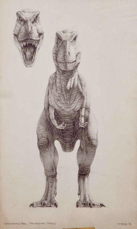 talesfromweirdland:T-Rex designs by Mark McCreery, for Jurassic Park (1993). A great design too, alt