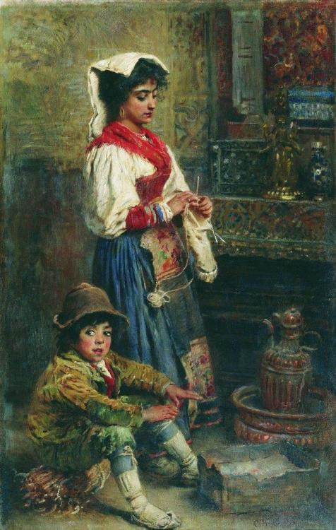 Models waiting for Artist (basking Italians), 1904, Konstantin Makovsky