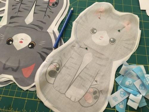 Working on the new plushies! These are all made by hand. After I cut the fabric roughly to shape, I 