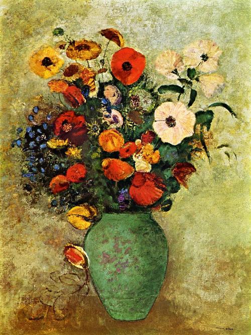 artist-redon:Bouquet of Flowers in a Green Vase, 1907, Odilon RedonMedium: oil,canvas