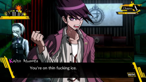 fakedrv3screenshots:Kaito: Swear words are illegal now. If you say one, you’ll be fined.Gonta: Heck.