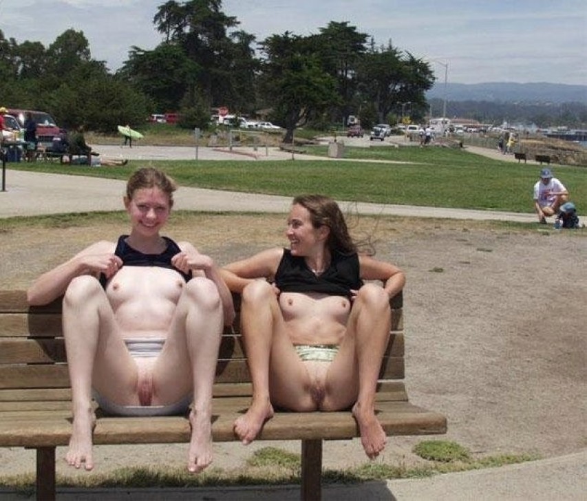 Teen girls flashing in public