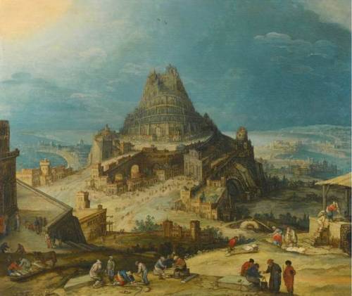 Hendrick van Cleve III, The Tower of Babel, 16th century, oil on oak panel, 61 x 72 cm., Private col