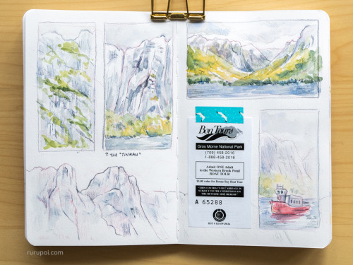  Sketching the breathtaking fjord of Western Brook Pond, Newfoundland, was like a dream!⁣⁣ 