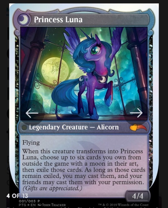 commandertheory:MLP crossover cards are being released, with the proceeds going to charity!Given that Applejack, Fluttershy, etc don’t have cards in this release, I’m hoping that Un Rules Manager @markrosewater will allow Twilight Sparkle’s ability